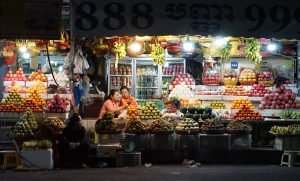 Market Stall Merchant Phnom Penh Cambodia at night