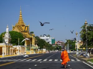 Monk in Phnom Penh City Center in Cambodia